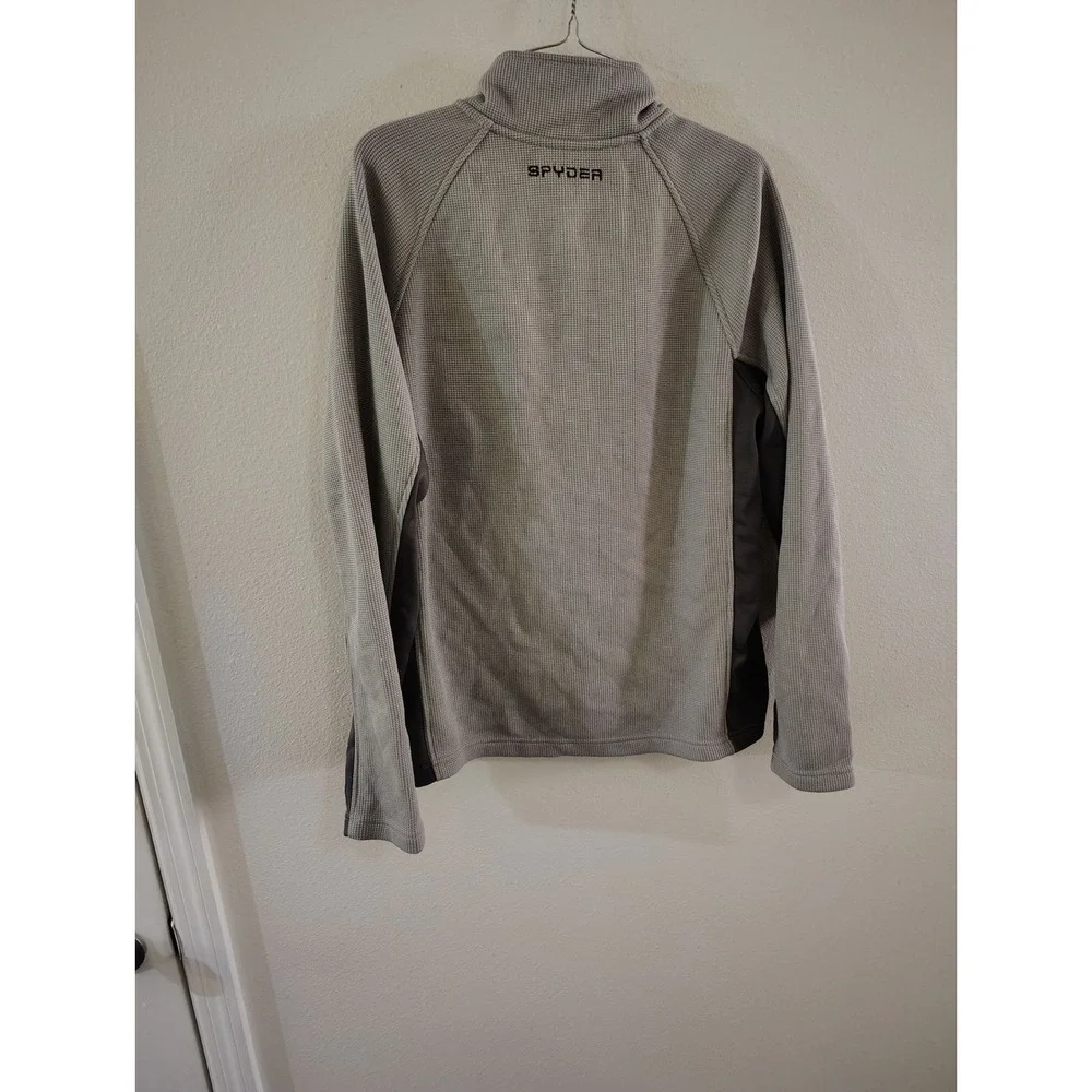 Spyder Mens Waffle Knit Fleece Full Zip Jacket Gray Mock Neck Medium
